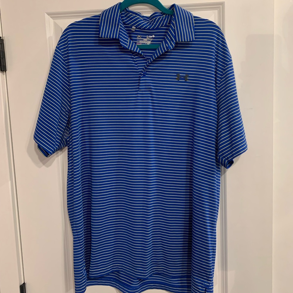 Under Armour XL Blue & Yellow Stripped HeatGear Polo.